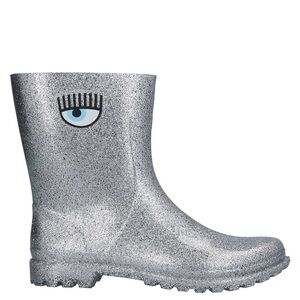 Chiara Ferragni Silver Glitter Rain Boots with Eye Design Size 9